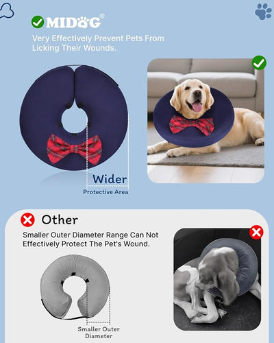 MIDOG Dog Cone Collar for Large Medium Dogs, Soft Inflatable Dog Cone Alternative After Surgery, Adjustable Protective Recovery Cone - Alternative E Collar Does Not Block Vision (Bow Tie,XL)