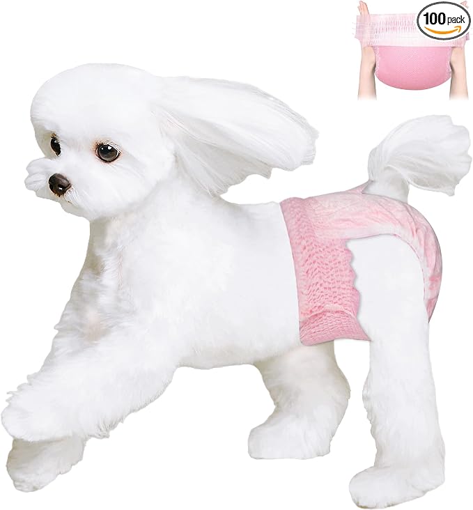 Ambreview Disposable Dog Diapers Female, Just Pull It Up, Doggie Diapers for Female Dogs, Strong Absorbency | Leak Proof, for Dogs in Heat | Elderly | Disabled, L 100 PCS