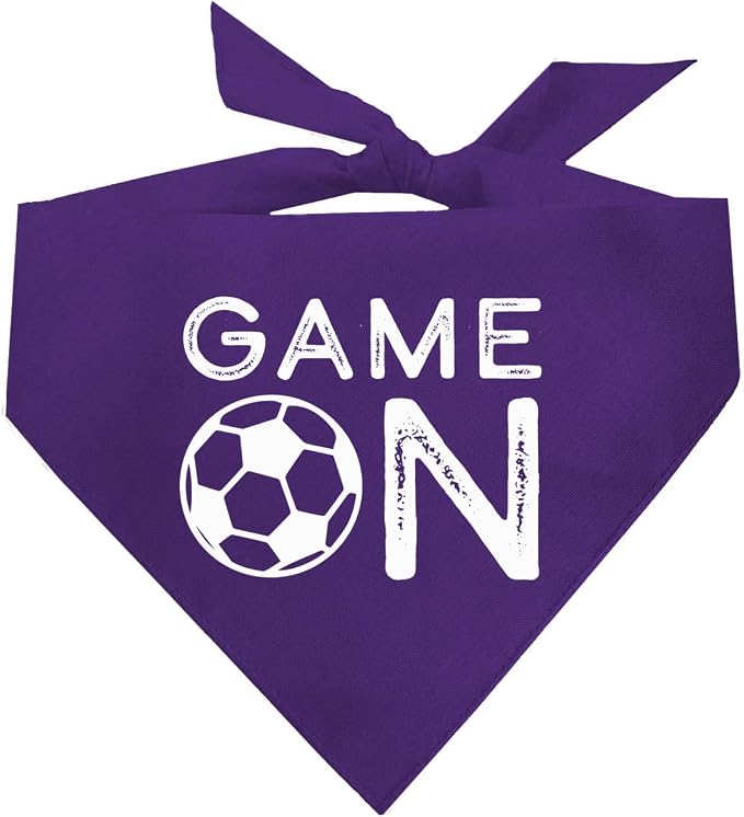 Game On Soccer Dog Bandana | 100% Cotton Adjustable Triangle | Made in USA | Soccer| Sports | Biggest Fan | Game Day | Purple, One Size (1073)