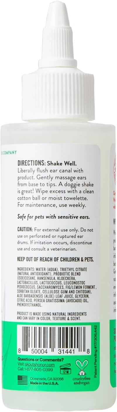 SKOUT'S HONOR Probiotic Dog Ear Cleaner Solution with Aloe Vera - Alcohol-Free, Fragrance-Free, Non-Medicated Ear Wash for Dogs - Microbiome Friendly Certified, 4 oz.,