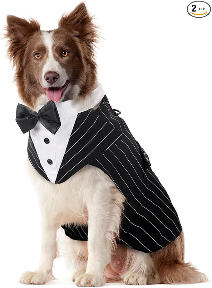 Dog Tuxedo Dog Suit and Bandana Set, Dogs Tuxedo Wedding Party Suit, Doggy Prince Bow Tie Shirt Formal Pet Wedding Attire for Large Medium and Small Dogs Golden Retriever Samo Bulldogs
