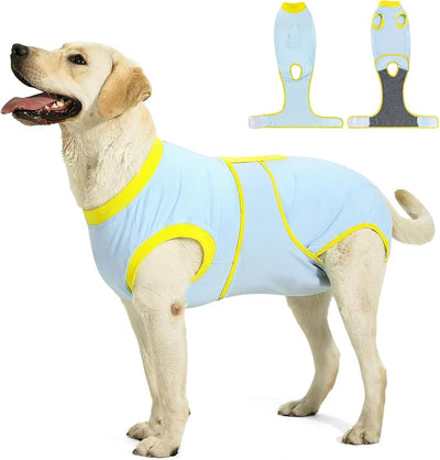 Recovery Suit for Dogs Cats After Surgery, E-Collar & Cone Alternative Surgical Suit, Prevent Licking Dog Onesies Pet Surgery Recovery Suit Soft Dog Bodysuit, Blue Yellow, XL