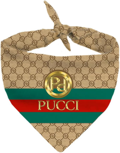 Dog Bandana Pucci Designer Fashion Clothes Scarf kercheif for Small Medium and Large Dogs. Funny Parody Gift for Girl or boy Dog Soft Durable Fabric, Adjustable tie-on Style Triangle