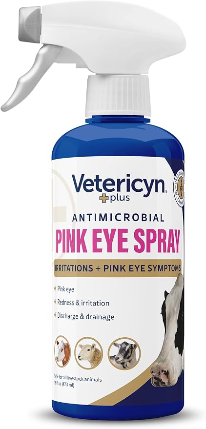 Plus Livestock Pink Eye Spray | Conjunctivitis Relief for Animals, Safe and Non-Toxic Formula to Relieve Redness, Irritation, and Discharge. 16 Ounces