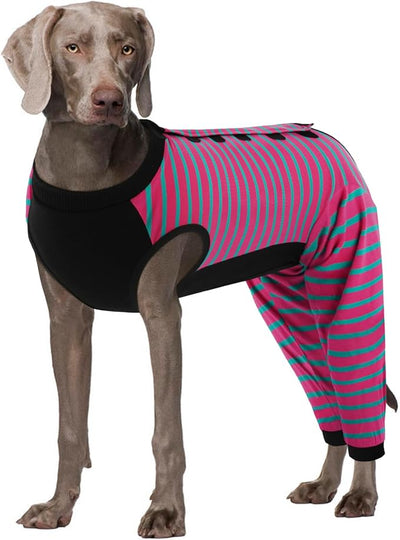 Kuoser Dog Recovery Suit with Anti Licking Rear Leg Sleeve, Rose 4XL | Abdominal Dog Surgical Suit with Pants Cover Protect Wounds, Dogs Elbow Protector Soft Pet Surgery Onesie Cone Alternative