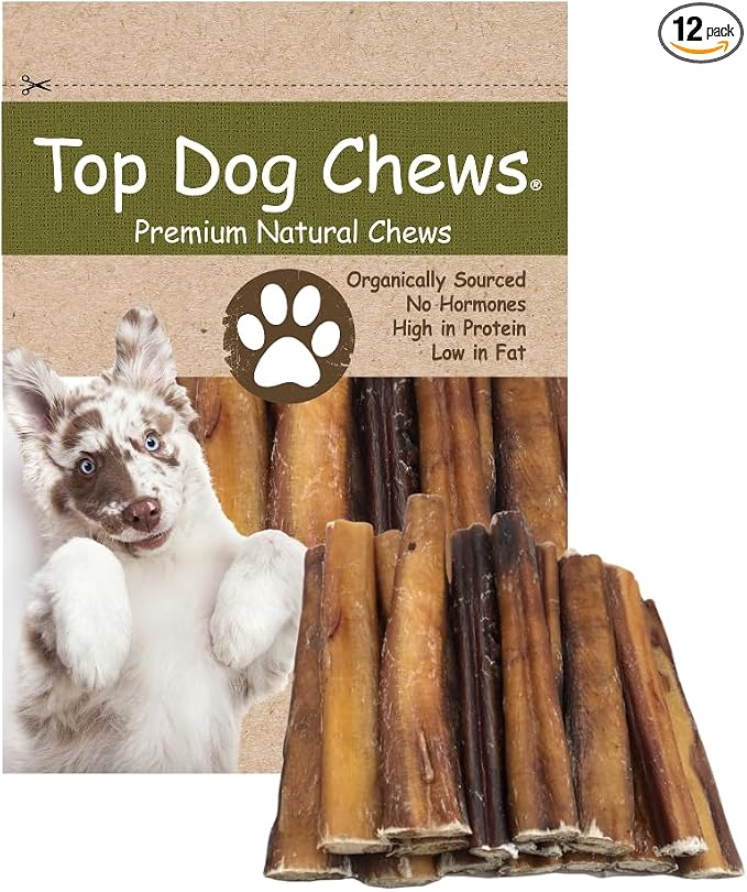 Thick 6 Inch Bully Sticks, 100% Natural Beef, Free Range, Grass Fed, High Protein, Supports Dental Health & Easily Digestible, Dog Treat, (12 Pack)