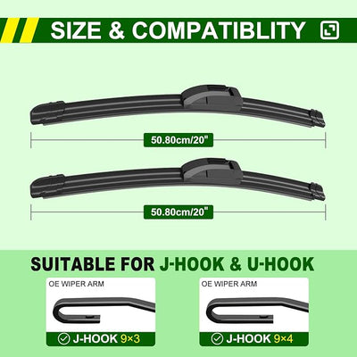 QUALITY 20in + 20in Premium All-Season Windshield Wiper Blades for Original Equipment Replacement(Set of 2)