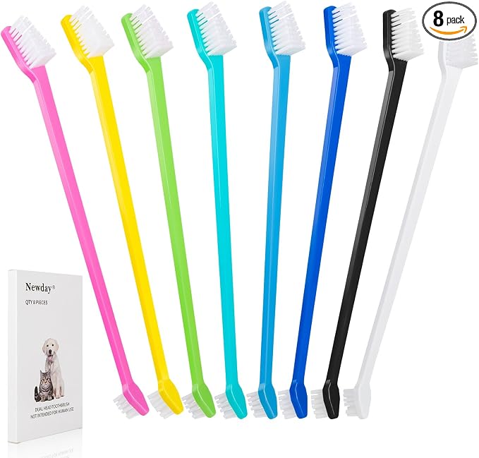 Dog Toothbrush Set of 8 - Dual Headed, Dental Hygiene Convenient Soft Toothbrush to Clean pet Teeth, Dog Tooth Brushes for Small to Large Dogs, Cats, and Most Pets, Teeth Brush in Bulk