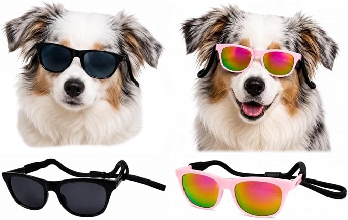 G006 Dog Pet Retro 80s Costume Sunglasses for Small Breed (2-Pack Black+Pink-Pink Mirror)
