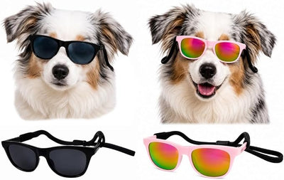 G006 Dog Pet Retro 80s Costume Sunglasses for Small Breed (2-Pack Black+Pink-Pink Mirror)