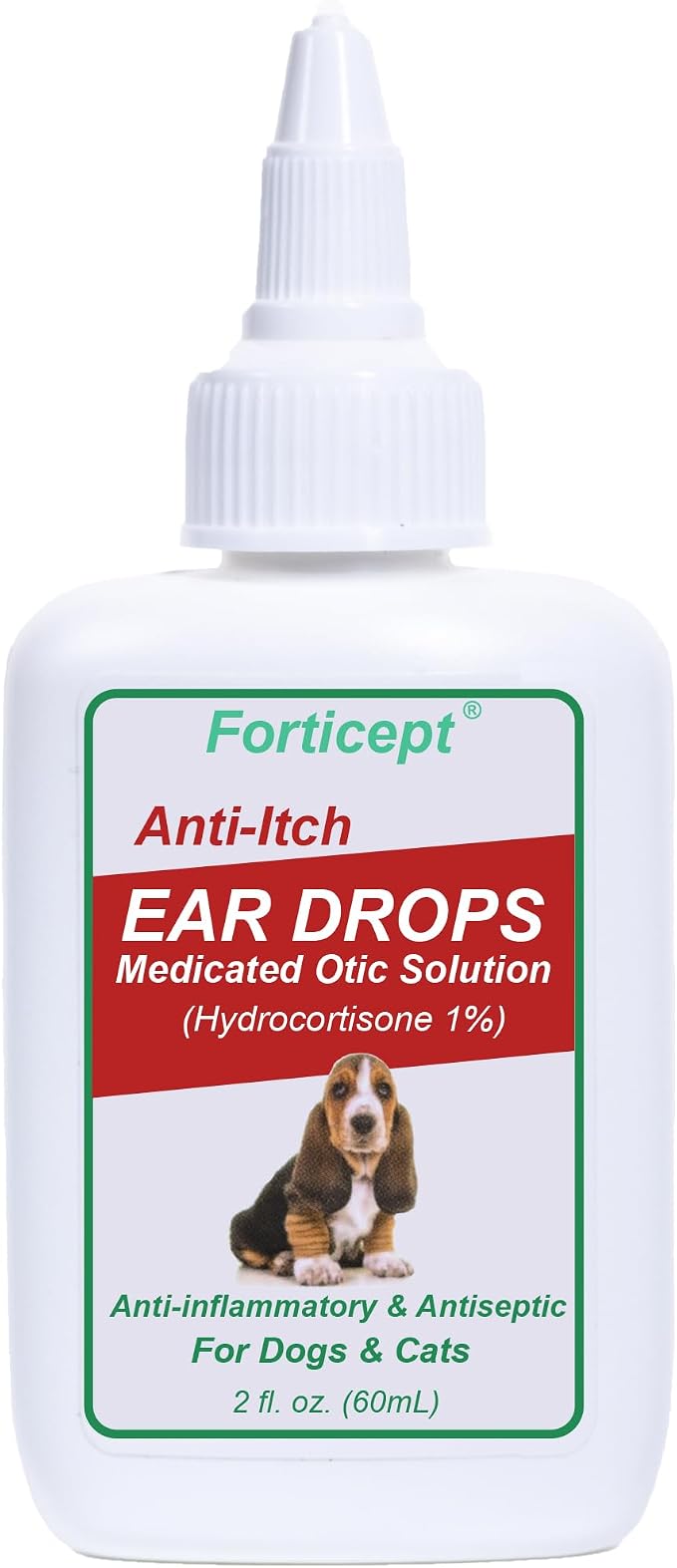 Dog and Cat Ear Infection Treatment, Dog Ear Drops with 1% Hydrocortisone 2 oz