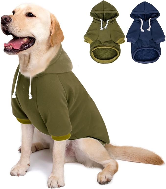 2-Pack Dog Hooded Sweaters & Jackets - Soft Dog Clothes Hoodie for Small/Medium/Large Dogs & Cats | All-Season Comfort & Fit, Stylish Pet Shirts Apparel & Accessories (Army Green, Navy, XXX-Large)