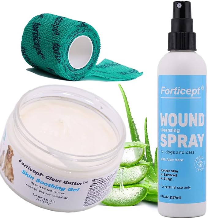 Hot Spot & Wound Care Kit, Itch Relief Spray for Dogs and Cats 8 oz + Promote Healing Wound Hydrogel 4 oz. + Self-Adhesive Wrap, First Aid for Dogs and Cats