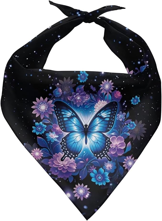 Butterfly Flower Dog Bandanas Dog Scarf Triangle Bibs Kerchief Reversible Washable Square Handkerchief Soft Comfy Pet Neckerchief for Small to Large Breed Dogs