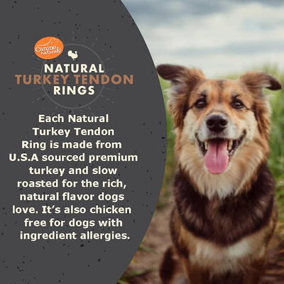 Canine Naturals Turkey Tendon Rings for Dogs - Rawhide-Free, Natural Dog Chews - USA-Sourced, Slow-Roasted, Single Protein for Sensitive Stomachs & Chicken Allergies -, 4 Count