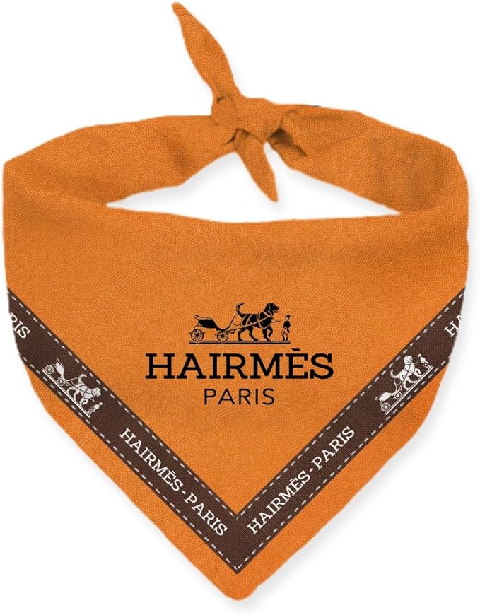 HAIRMES Dog Bandana Designer Fashion Clothes Scarf Kerchief for Small Medium and Large Dogs, Funny Parody Gift for Girl or Boy Dog, Soft Durable Fabric, Adjustable Tie-on Style Triangle