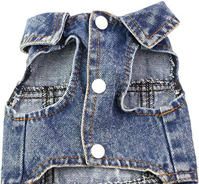 Pet Clothes Cool Dog Jeans Jacket for Small Medium Dogs & Cats, Vintage Washed Denim, Scratch-Resistant Lapel Vests