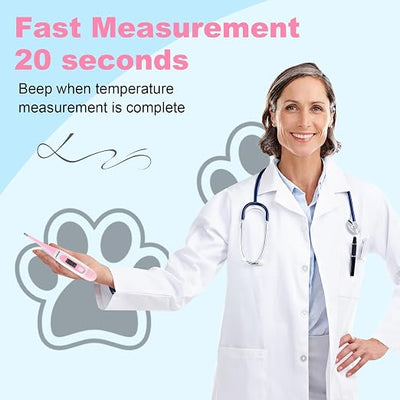 Digital Pet Thermometer for Accurate Fever Detection, Suitable for Cats/Dogs/Horse/Veterinarian, Waterproof Pet Thermometer, Fast and Accurate Measurements in 20 Seconds (Pink)