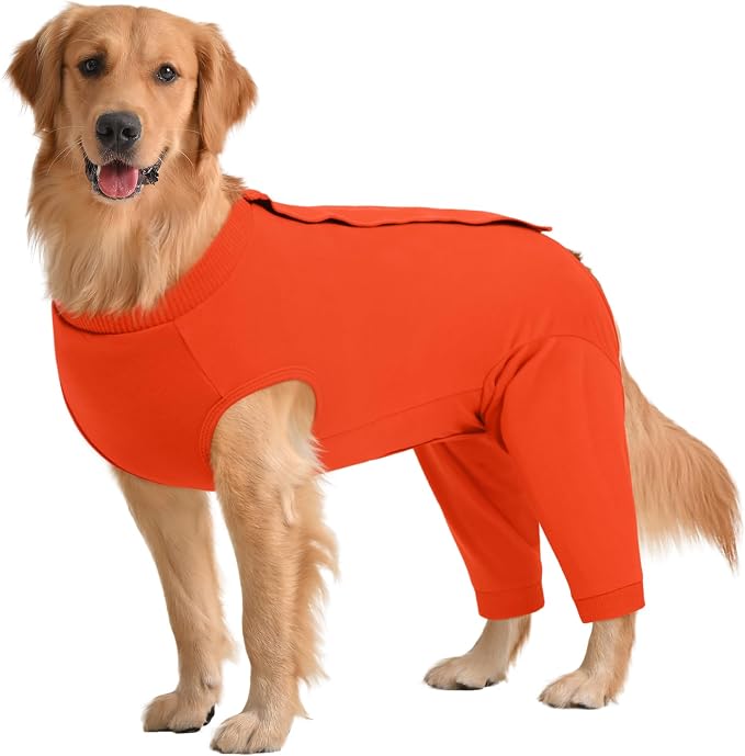 Kuoser Dog Recovery Suit with Anti Licking Rear Leg Sleeve, Orange 2XL | Abdominal Dog Surgical Suit with Pants Cover Protect Wounds, Dogs Elbow Protector Soft Pet Surgery Onesie Cone Alternative
