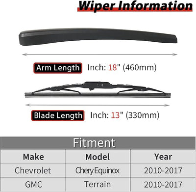 OTUAYAUTO Rear Windshield Wiper Replacement for Chevrolet Chevy Equinox 2010-2017, GMC Terrain 2010-2017, Back Wiper Blade Arm Cover Kits Accessories Assembly for Rear Window