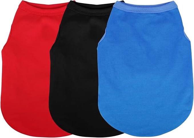 3 Pieces Plain Dog Shirt Sleeveless Puppy Cotton Dog Shirts Breathable Pet Apparel Tank Top Colorful Puppy Sweatshirt Clothes for Small Medium Dogs Red Black and Blue XL