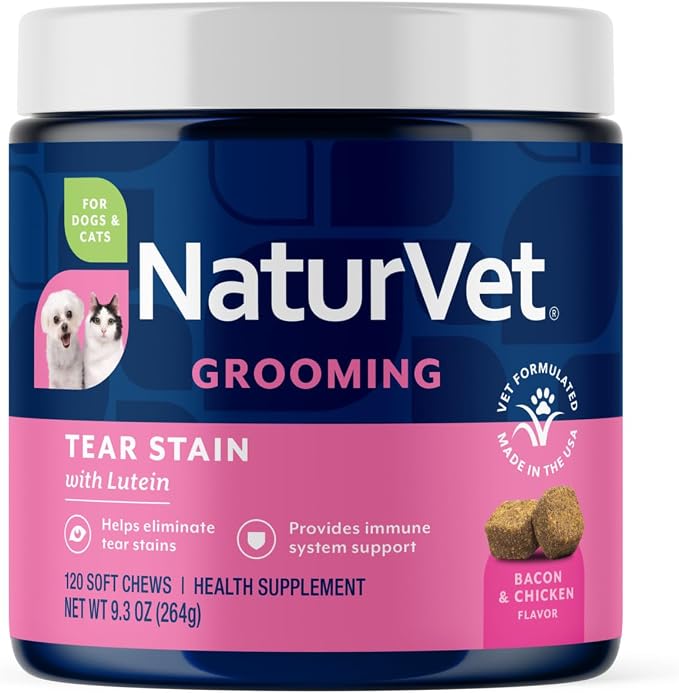 Lutein Tear Stain Supplements for Dogs & Cats – Prevents Tear Stains for Dog, Cat Breeds – Includes Oregon Grape Root, Marshmallow Root, Cranberry Extract – 120 Ct.
