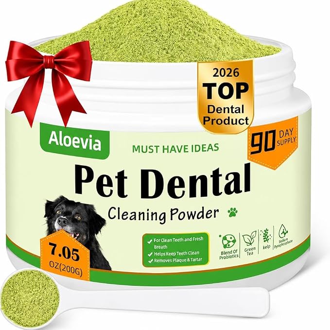 Dog Teeth Cleaning Powder for Dogs 200g- Enzymatic Plaque & Tartar Remover, Dog Dental Powder for Fresh Breath, 90 Day Supply for All Breeds