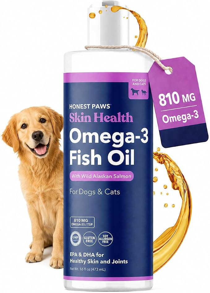 Salmon Oil for Dogs & Cats – Omega 3 Fish Oil Supplement for Skin, Coat, Joint & Heart Health – Natural, Sustainably Sourced Wild Alaskan Salmon, 16 oz