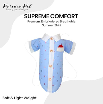 Parisian Pet Anchor Dog Shirt – Nautical Shirts for Medium Dogs – Summer Puppy Clothes – Lightweight and Breathable Dog Clothes – Light Blue Dogs Beach Outfit - Comfortable and Trendy Pet T Shirts