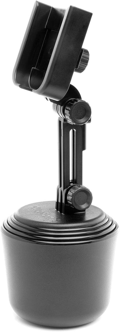 CupFone with Extension – Adjustable, Universal Cup Holder Cell Phone Mount Car & Truck Accessory – Best Design for iPhone & Smartphone Charging – Black Plastic Knobs