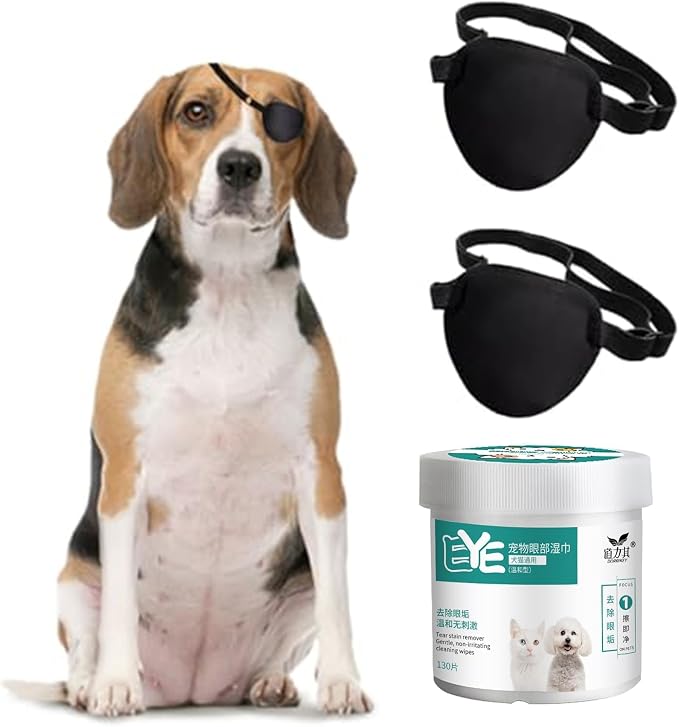 MANON ROSA Eye Care Kit for Dogs Cats (130ct Wipes & 2 Eye Patches) - Ultimate Solution for Alleviating Eye Discomfort (Small,02)