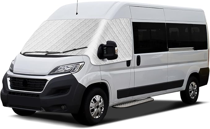 Windshield Cover Compatible with Ram ProMaster 2014-2026, Aluminum Film Front Window Sunshade Cover with Magnets, ProMaster Van Windshield Cover for UV Protection & Privacy Shield, with Mirror Cutouts