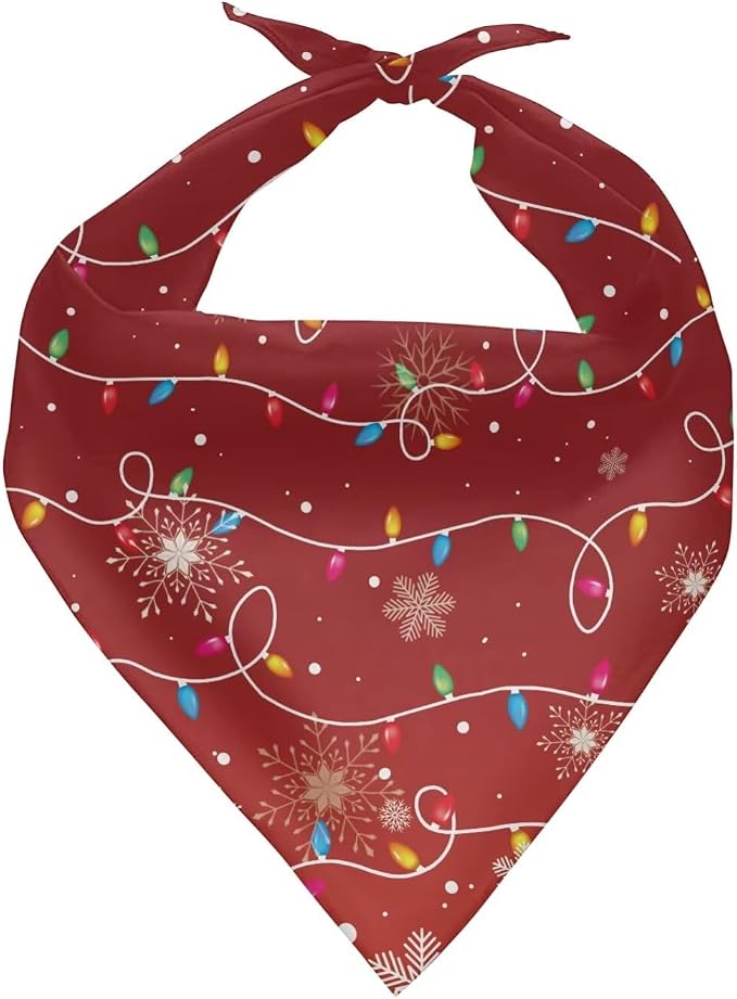 Christmas Lights Dog Bandanas Holiday Soft Bibs Adjustable Triangle Bandana Washable Reversible Handkerchief for Pet Cat and Dog