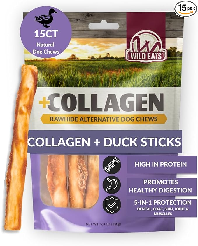 Real Duck Collagen Retriever Bully Sticks for Dogs, (15 Count), Long Lasting Dog Chews, No Hide Dog Treat Bully Stick Alternative, Rawhide Free, Low Fat, High Protein, Grain Free