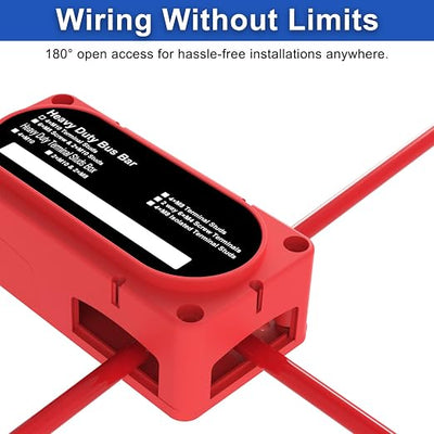 Heavy Duty Bus Bar 300A 12V Power Distribution Block with 3/8" (M10) 4-Posts Terminals Block with Cover for Automotive, Marine, Battery System (Red)