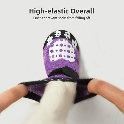 PUPTECK Anti-Slip Dog Socks with Double Sides Grips for Small Medium Large Dogs Hardwood Floors Prevents Licking, Dog Shoes for Hot Pavement Traction Control Paw Protector for Senior Dogs, Purple S