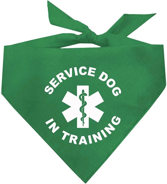 Service Dog in Training Dog Bandana | 100% Cotton Adjustable Triangle |Service Dog | Working Animal | Assistance |Green, X-Small (289)