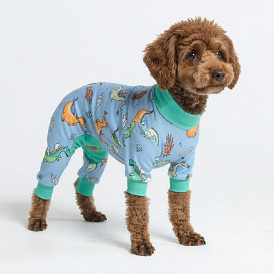 Spark Paws Dog Pajama, Dog Recovery Suit Male, Onesie, Ultra-Soft and 4-Way Stretch, for Small Medium and Large Breeds - Dragons - M