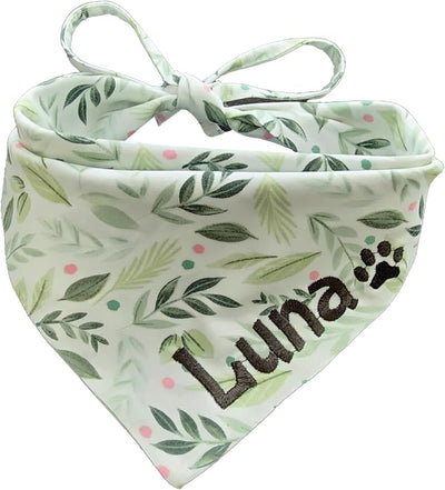 Pet Bandana Summer Triangle Scarf, Green Leaves Pattern, Large