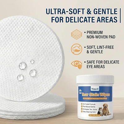 Dog Eye Wipes - 200 Count Pet Tear Stain Wipes for Dogs and Cats, Soft Round Pads for Daily Eye Cleaning Discharge Crust Debris