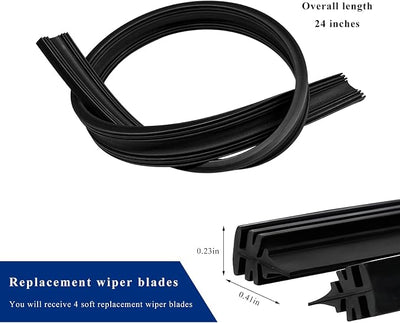 4 PCS Wiper Blade Refill, 24" Adjustable Boneless Rubber Windshield Wiper Strips, Frameless Insert Strips for Replacement Front & Rear Windscreen Wipers, Car Accessories