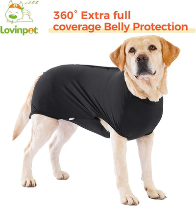 LovinPet Dog Recovery Suit, Snap-Back Post-Op Onesie for Large Dogs, Post-Spay Bodysuit for Female Dogs with Cushioned Belly Panel, Black, L