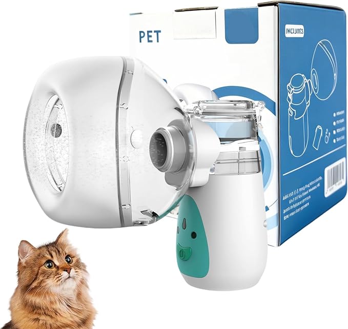 Portable Cat Inhaler with Cat Mask, Low Noise, Strong and Weak Modes for Cats & Small Dogs, Green S Size