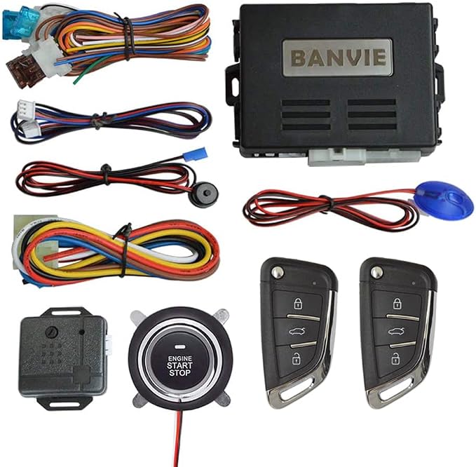 Car Alarm System with Remote Starter and Engine Start Stop Push Button (Without Siren (Connect to car Horn))