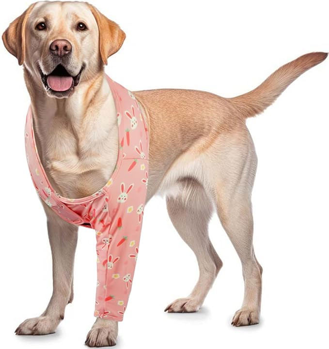 ROZKITCH Dog Sleeve to Prevent Licking for Front Right Left Leg, Pet Prevent Scratching Wound Elbow Protector, Recovery Suit Cone Collar Alternative for Sprain ACL CCL Arthritis Joint Care Rabbit XXS