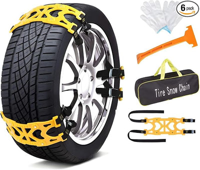 Jeremywell 6 PCS Car Snow Chains for TWO TIRES Emergency Anti Slip for Most Cars/SUV/Trucks, Winter Universal Security Chains Tire Width 165mm-275mm/6.5-10.8'', Amazing Traction Thickening Durable