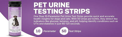 One Step Pet Urine Testing Strips, 50 x Urinalysis Parameter Tests for Dogs, Cats, Vets, Accurate Testing for Veterinarians, Detects UTI, Diabetes, Bladder, Kidney, Liver, SG, pH, Glucose