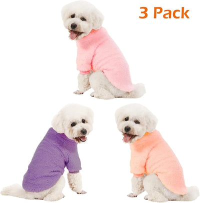 Dog Sweater, 3 Pack Dog Sweaters for Small Dogs, Dog Clothes for Small Dogs Girl Boy, Ultra Soft and Warm Puppy Sweater Dog Coat for Winter Christmas (XS, Pink+Purple+Peach)