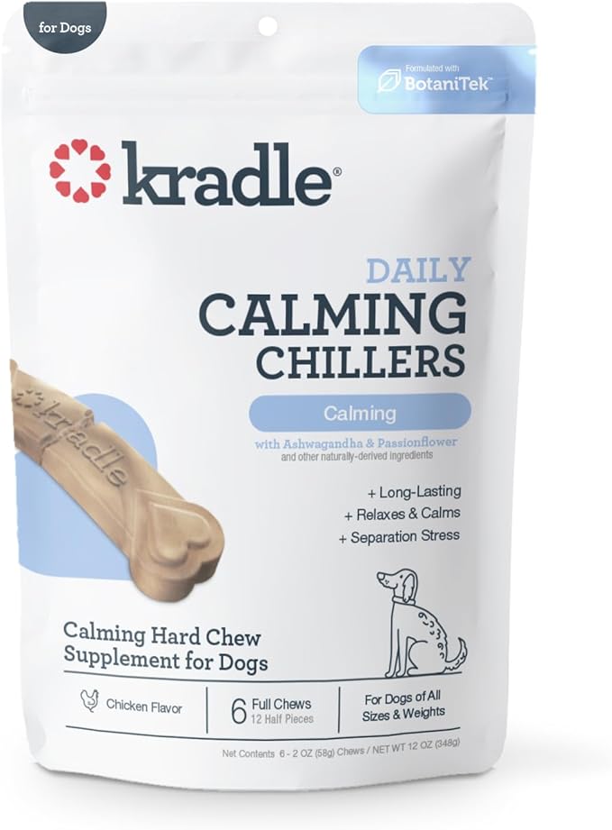 Chillers Hard Chews for Dogs - Ashwaganda GABA L-Theanine - Supports a Calm Demeanor - 6 Hard Chews