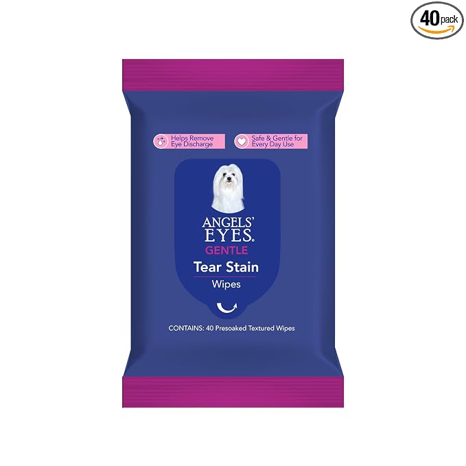 ANGELS’ EYES Face, Eye & Paw Cleansing & Tear Stain Wipe, Large 4”x7” Hypoallergenic Dog & Cat Wipes, Reduce Tear Stains, Dirt, and Discharge, Fragrance Free, 40 Count